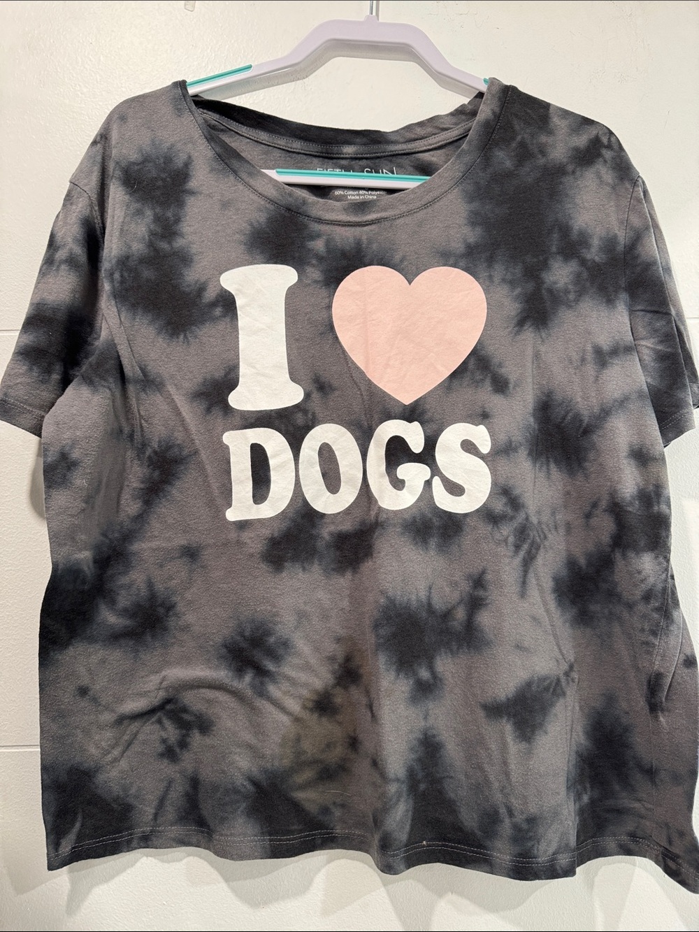 Fifth Sun I Heart Dogs T-Shirt Womens XXL Grey Tie Dye Good Graphic Tee
